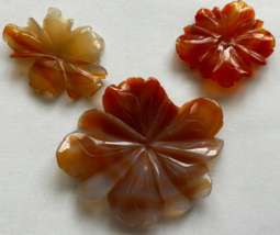 3 hand carved red agate flower pendants New - $9.50