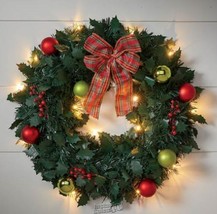 Mason 18&quot; Decorated PreLit Wreath Red Plaid - £37.14 GBP