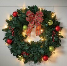 Mason 18&quot; Decorated PreLit Wreath Red Plaid - £37.19 GBP