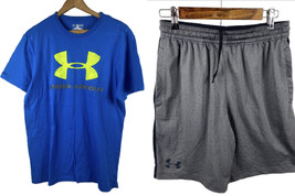 Under Armour T Shirt &amp; Shorts Size Medium Mens Lot 2 Items Blue Gray Set - £36.48 GBP