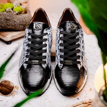 Portici Genuine Crocodile and Lizard Fashion Sneaker Newspaper / Black image 8