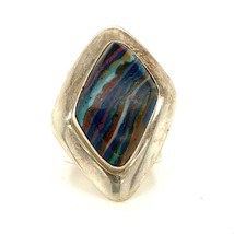 Vintage Sterling Signed 925 DTR Jay King Rare Rainbow Calsilica Stone Ring sz 6 - £59.35 GBP