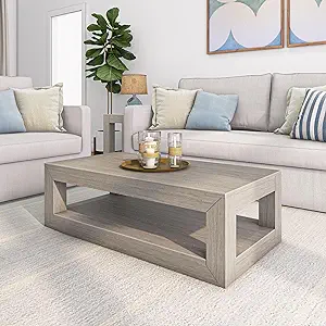 Modern Rectangular Coffee Table With Shelf, Solid Wood, 48 Inch, Center ... - $565.99