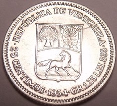 Unc Silver Venezuela 1954-P 25 Centimos~Now Over 60 Years Old~Free Shipping - $13.67