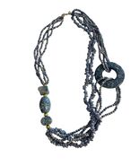Blue Stone Multi Strand Statement Necklace 26” Chunky Beaded Toggle Pend... - $21.60