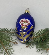 Christmas egg blue with flower glass Christmas handmade ornament,XMAS decoration - £11.39 GBP