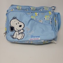 Vintage Baby Snoopy Diaper Bag Blue 1990s Peanuts Shoulder Strap One Two... - $23.05