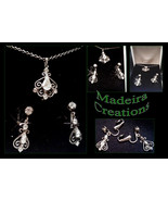 Rare find Madeira Rhinestone Filgree Necklace &amp; Clip Earring Set - £29.02 GBP