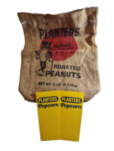 Planters Mr Peanut Vintage Burlap Roasted Nut 5 Pound Bag Sack + Popcorn Holder - £19.87 GBP
