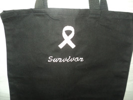 Breast Cancer Survivor Pink Ribbon Tote Bag Black Cotton Canvas 13&quot; H x 14 W NEW - £11.60 GBP