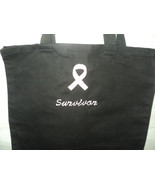 Breast Cancer Survivor Pink Ribbon Tote Bag Black Cotton Canvas 13&quot; H x ... - £11.59 GBP