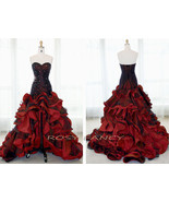Rosy Fancy Black And Red Beaded Bodice High-low tiered Ruffles Prom Dress PD002 - $305.00