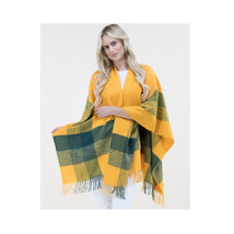 Large Oversized Plaid Poncho Mustard &amp; Green Tartan Striped 24&quot; x 54&quot; - 4&quot; fring - £30.57 GBP