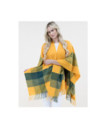 Large Oversized Plaid Poncho Mustard &amp; Green Tartan Striped 24&quot; x 54&quot; - ... - $38.69