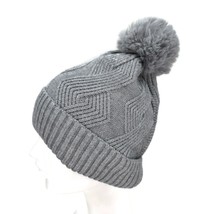Chunky Cable Knit Beanie  Womens Hat Faux Fur Pom Pom Faux Fur Lining Gray - £9.38 GBP