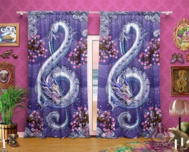 Music Dragon Curtains, Treble Clef, Fantasy Home Decor, Window Drapes, Sheer and - £131.90 GBP
