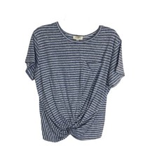 Umgee Womens Shirt Size Small Blue Strip Knotted Elastic Short sleeve Knit Top - £17.51 GBP