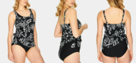 Swim Solutions One Piece Swimsuit Tummy Control Black With F Loral Print 8 - Nwot - £14.26 GBP