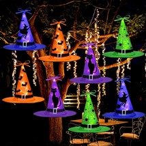 Halloween Hocus Pocus Decor, 8 Pcs Waterproof Hanging Witch Hat, String Lights W - £34.79 GBP