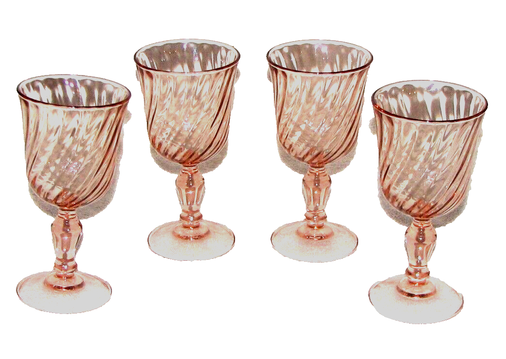 4 Vtg. Macbeth Evans  3.875&quot; Pink Crystal Grape Patt., Juice, Water Goblets - $25.60
