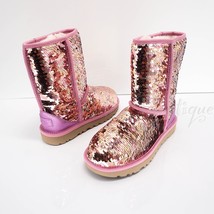 NIB UGG 1094982 Women’s Classic Short Sequins Sparkle Pink Winter Boots Size 6 - £102.96 GBP