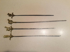 Vintage Set of Four Plant Picks Stakes with Brass Decorative Ends - £23.31 GBP