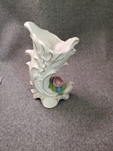 Vintage Dresden Vase Cornucopia Pink Roses Gold Trim 6.5&quot; tall EUC!! - £18.91 GBP