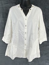 Denim &amp; Company Size S Women&#39;s White Top Boho Blouse 3/4 Sleeve - £8.31 GBP