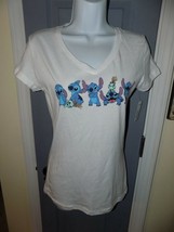 Disney &quot;Many Faces Of Stitch&quot; White Short Sleeve Shirt Size L Women&#39;s New - £20.54 GBP