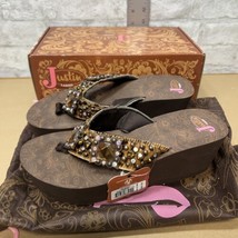 New Justin Ladies JESSI Brown Wedge Flip Flop Sandals Size 10 W/ Box &amp; Dust Bag - £63.30 GBP