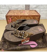 New Justin Ladies JESSI Brown Wedge Flip Flop Sandals Size 10 W/ Box &amp; D... - £61.64 GBP