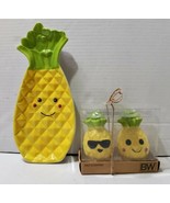 Pineapple Salt and Pepper Shakers and Spoon Rest Boston Warehouse Smiles... - £18.35 GBP