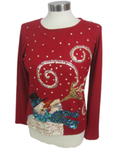 Tiara International vintage Women Ugly Christmas Sweater sz S Snowman sequin - $34.64