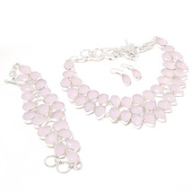 Rose Quartz Pear Shape Handmade Fashion Ethnic Necklace Set Jewelry SA 4524 - £23.94 GBP