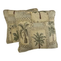 Vtg Set of 2 Tapestry Palm Tree Decorative Pillow Covers with Inserts – 17” - $36.00