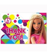Barbie Thank You Cards Birthday Party Supplies Stickers Envelopes 8 Per ... - £7.04 GBP