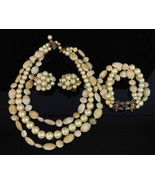 Vintage Faux Shell Pearl Marvella Signed Strand Necklace Earring Bracele... - £20.55 GBP