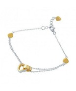 925 Sterling Silver Rhodium Plated CZ Gold Link Hearts Charm Bracelet - £33.97 GBP