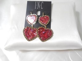 INC Gold-Tone 2-3/4&quot; Red Heart Glitter Dangle Drop Earrings A1015 $34 - £12.78 GBP