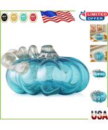 Artistic 4.92 Inch Handcrafted Blue Glass Pumpkin - Fall Harvest Table A... - $60.13 CAD