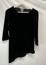 Chico&#39;s Travelers Asymmetrical 3/4 Sleeve Black Velvet Blouse Top SZ O S/4 - £25.57 GBP