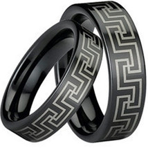 COI Black Tungsten Carbide Greek Key Wedding Band Ring-TG752  - £31.37 GBP