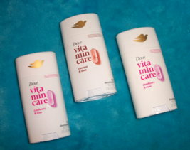 3~Dove VitaminCare Deodorant Rasberry/ Rose, Coconut- Aluminum Free- 2.6 oz - £14.15 GBP