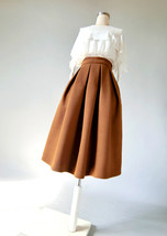 Winter Lime Green A-line Midi Woolen Skirt Women Custom Plus Size Pleated Skirt image 11