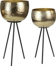 Planters GLAM Modern Contemporary Elliptical Honeycomb Oval Gold Set 2 Iron - $679.00