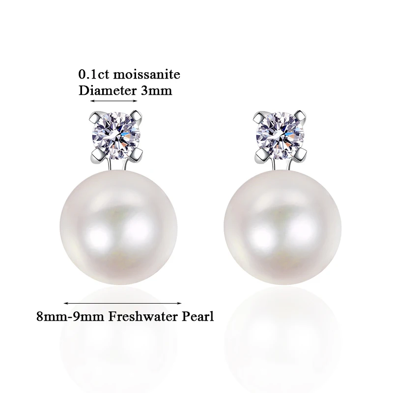 9Freshwater Cultured Pearl Bridesmaid Stud Earrings With Moissanite Top Sterling - £42.14 GBP