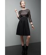 Eliza J Dot Mesh Bodice Fit &amp; Flare Dress Sz 4 Black - $100.98