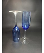 Vintage Clear Stem COBALT BLUE Champagne Flutes Wine Glasses Lot of 2 - $23.04