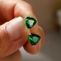 2Ct Trillion Cut Simulated Emerald Lovely Stud Gold Plated 925 Silver  - £10.04 GBP