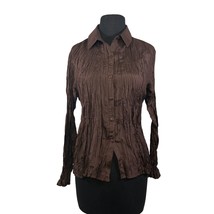 Two Star Dog Women&#39;s Size XS 100% Silk Button Up Blouse Brown - £20.42 GBP